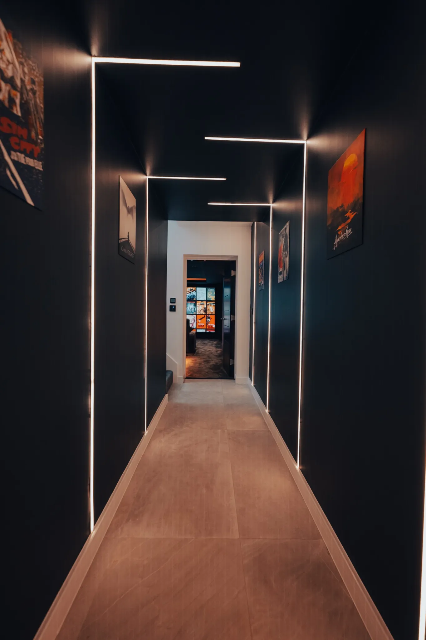 Elegant hallway with designer lighting