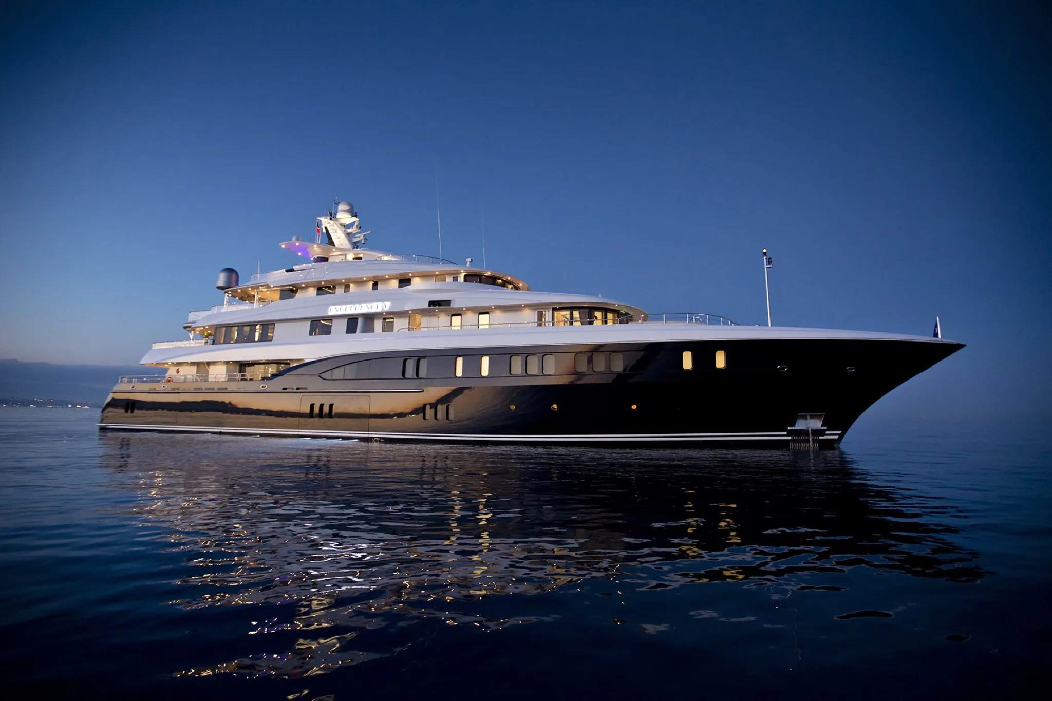 A superyacht exterior showing multiple deck levels